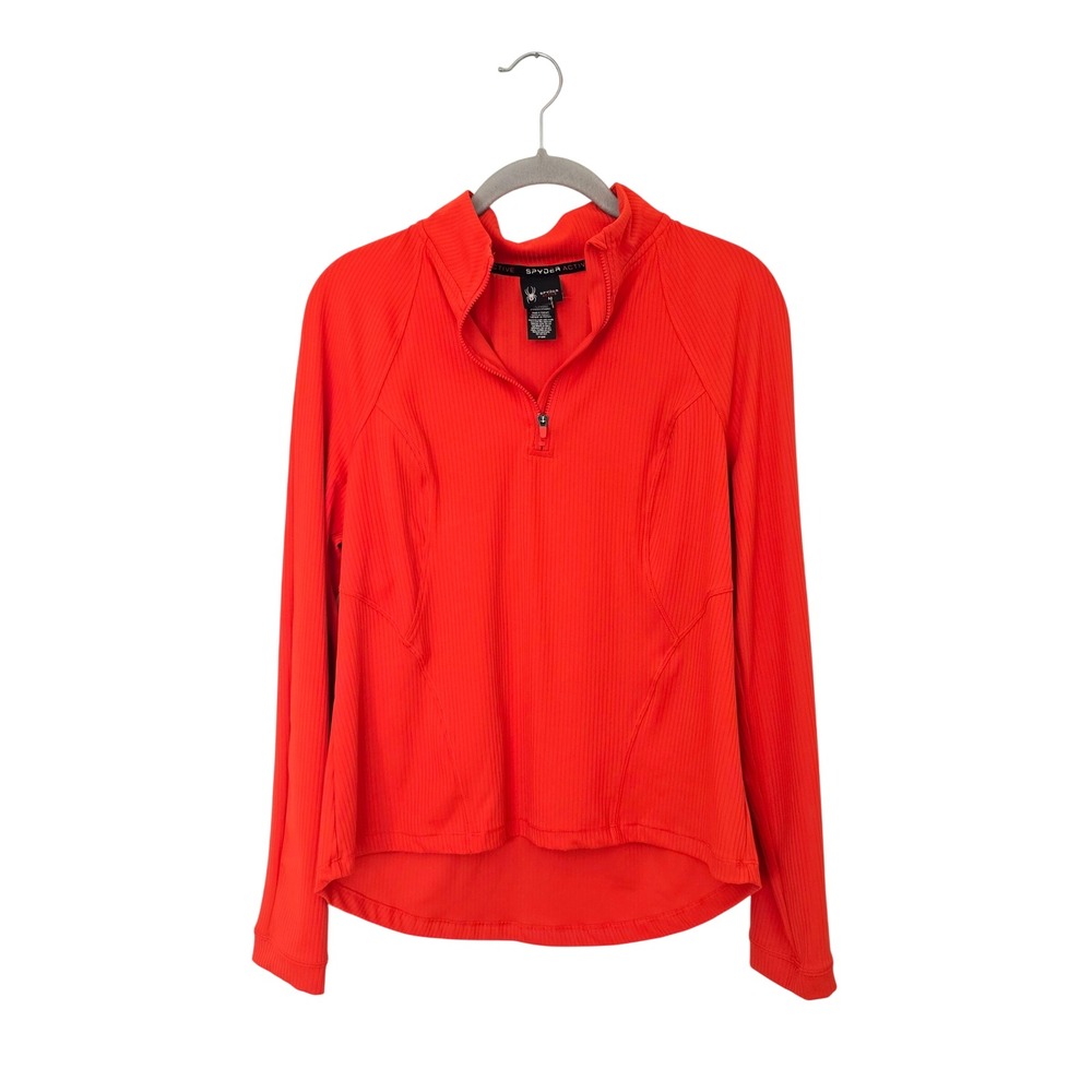 Spyder‎ Quarter Zip Pullover Women Medium Orange Ribbed Activewear SP189R